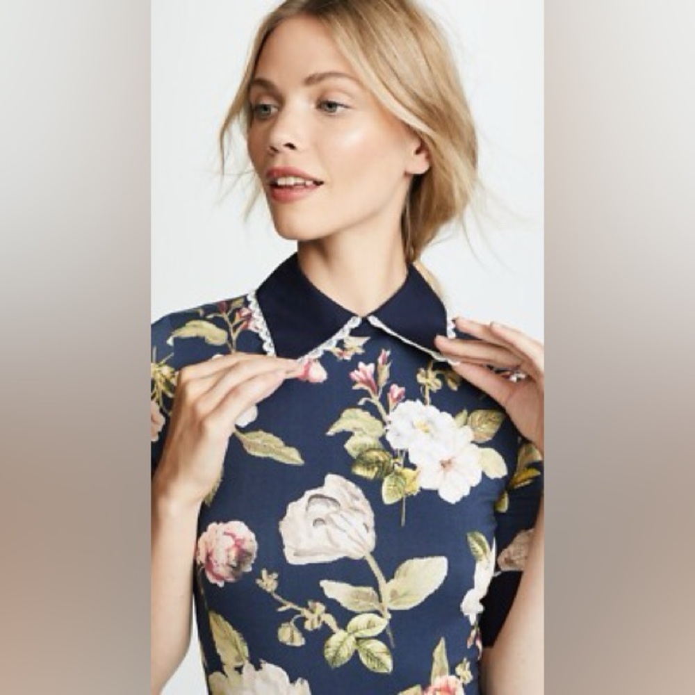 Alice + Olivia Navy Floral Midi Dress - Picture 3 of 5